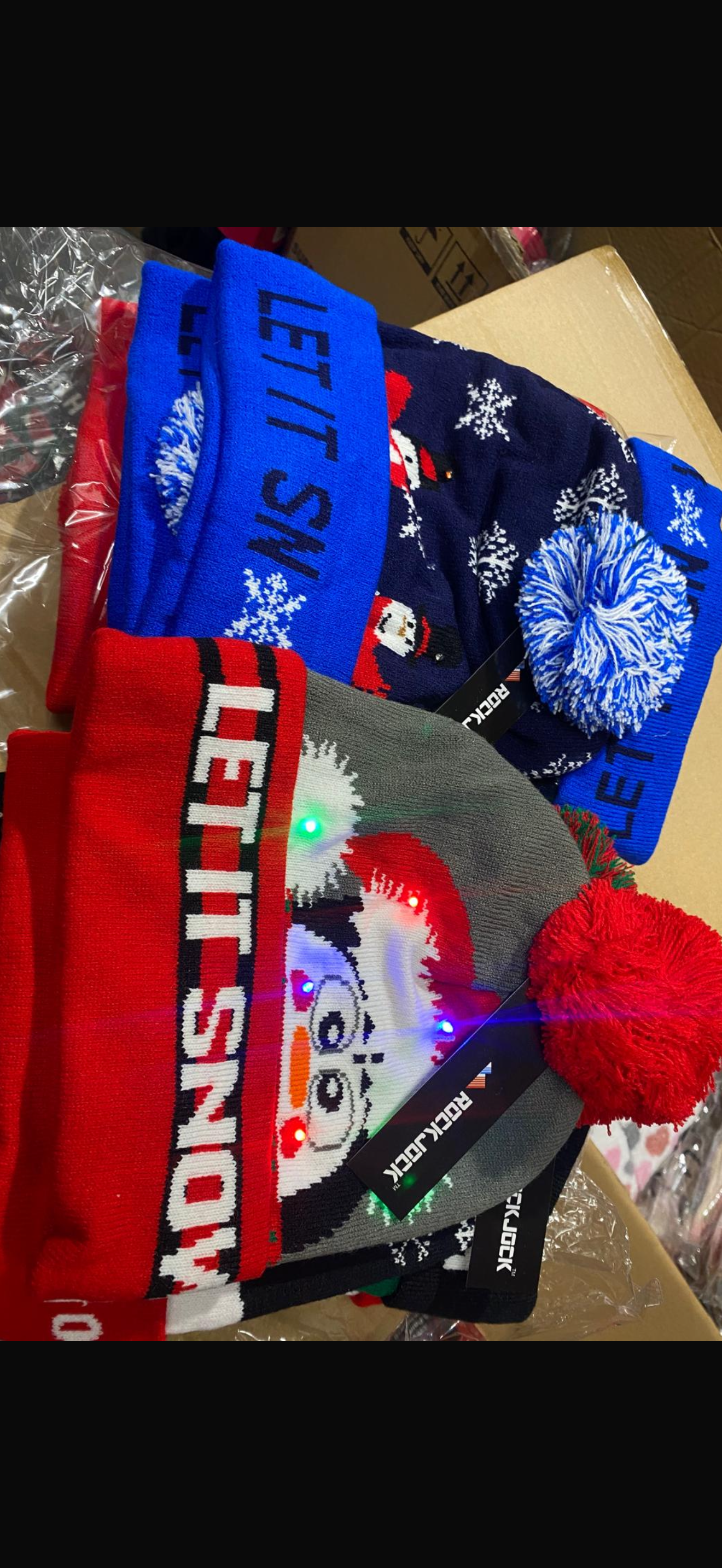 Xmas beanie hats with flashing lights